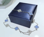 Loco CLOVER 10 MOTIFS CHALCEDONY DIAMONDS SILVER NECKLACE