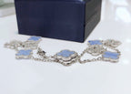 Loco CLOVER 10 MOTIFS CHALCEDONY DIAMONDS SILVER NECKLACE