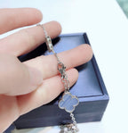 Loco CLOVER 10 MOTIFS CHALCEDONY DIAMONDS SILVER NECKLACE