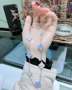 Loco CLOVER 10 MOTIFS CHALCEDONY DIAMONDS SILVER NECKLACE