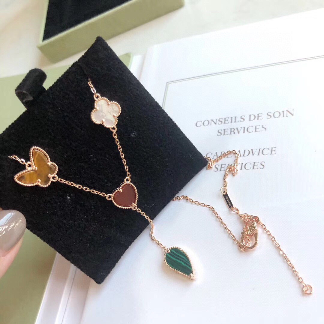 Loco LUCKY SPRING 4 MOTIFS ROSE GOLD NECKLACE