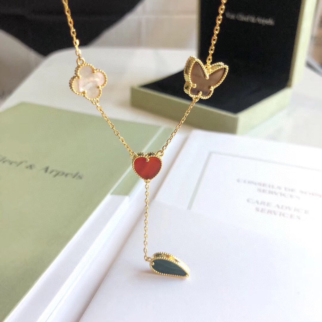 Loco LUCKY SPRING 4 MOTIFS ROSE GOLD NECKLACE