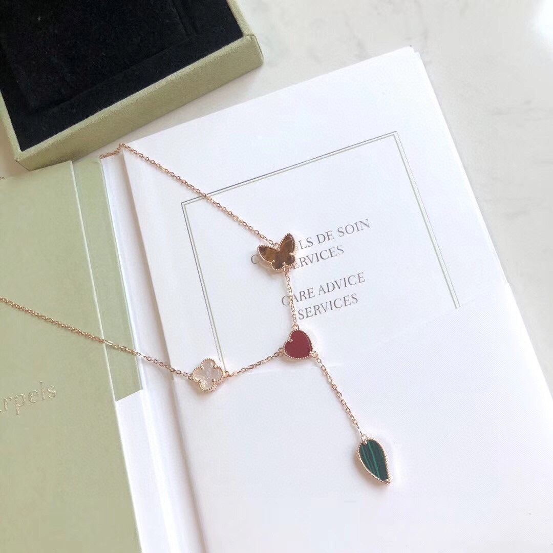Loco LUCKY SPRING 4 MOTIFS ROSE GOLD NECKLACE