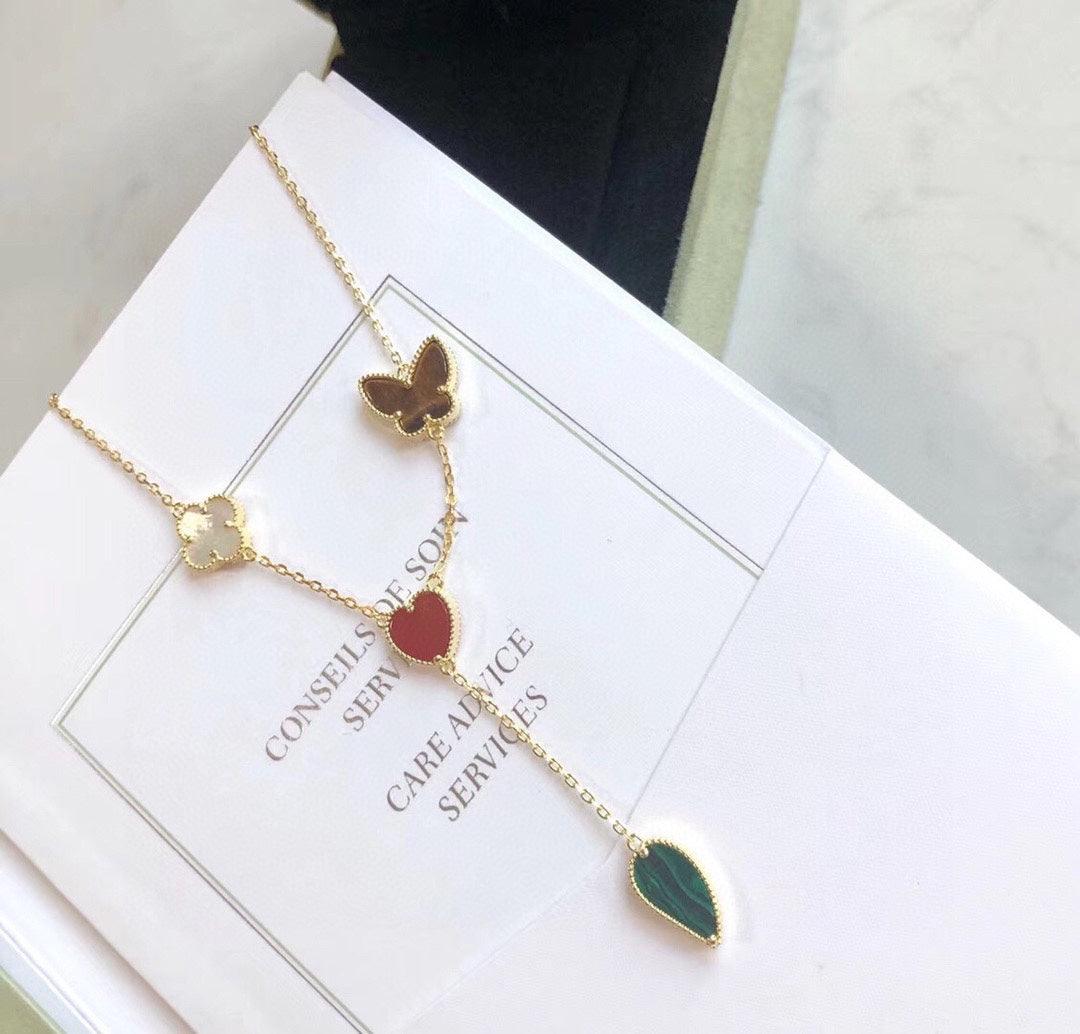 Loco LUCKY SPRING 4 MOTIFS ROSE GOLD NECKLACE