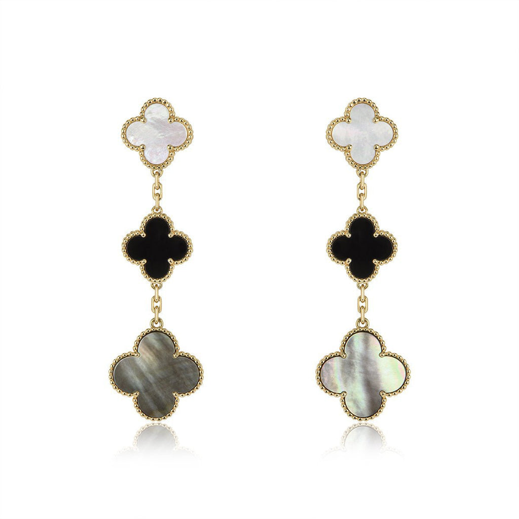 Loco CLOVER EARRINGS GOLD ONYX MOP 3 MOTIF
