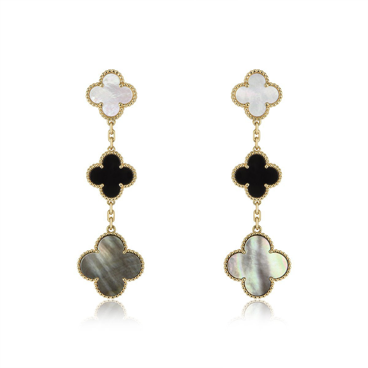 Loco CLOVER EARRINGS GOLD ONYX MOP 3 MOTIF