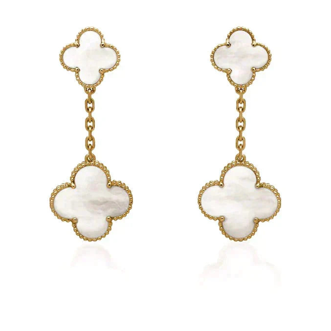 Loco CLOVER 2 MOTIF WHITE MOP EARRINGS